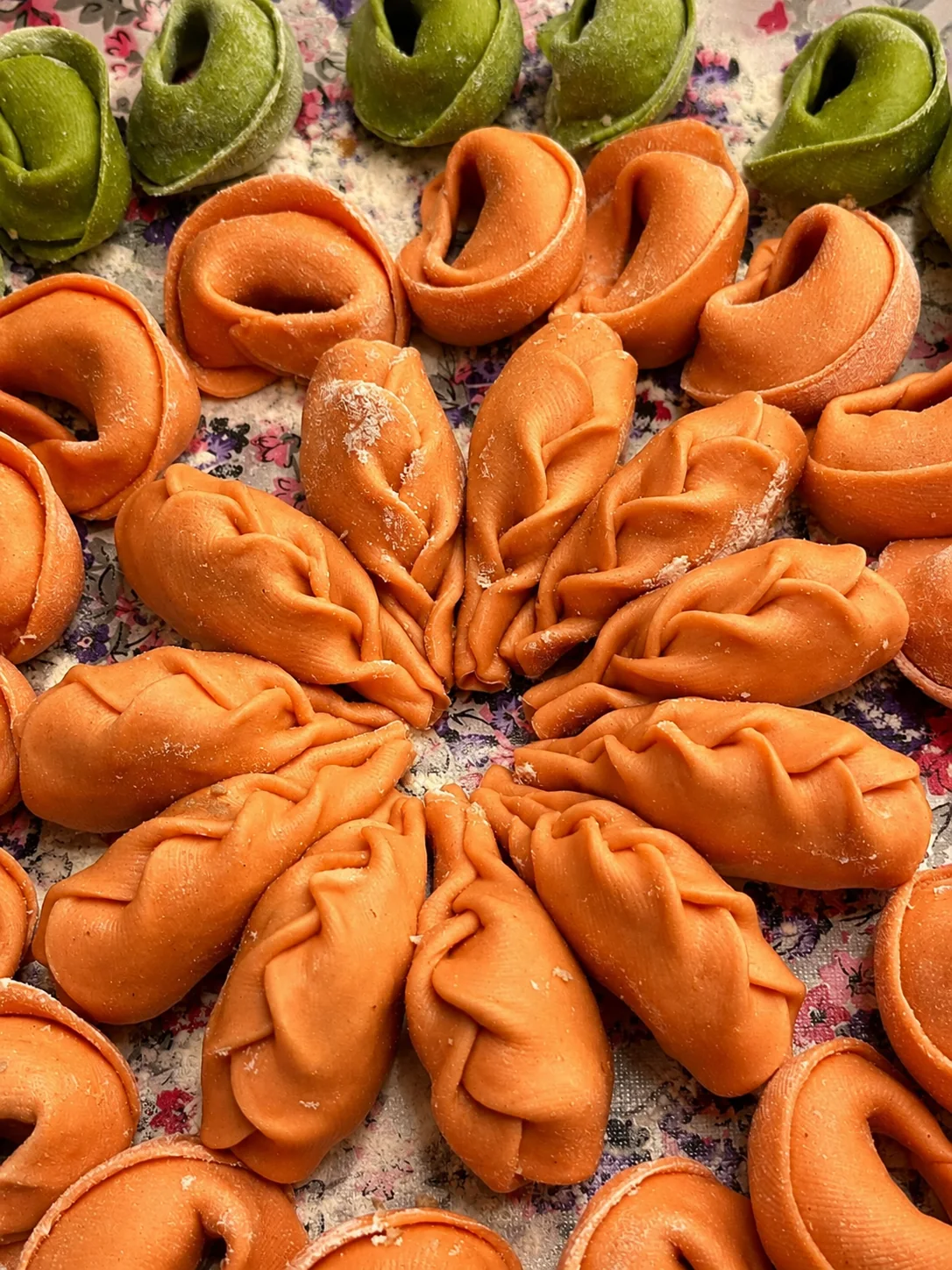 Colourful handmade tortelli and speciality pasta